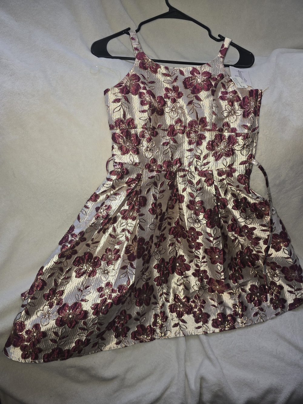 Speechless Kids Girls Size 16 Fit & Flare Sleeveless Floral Dress Ivory/Burgundy